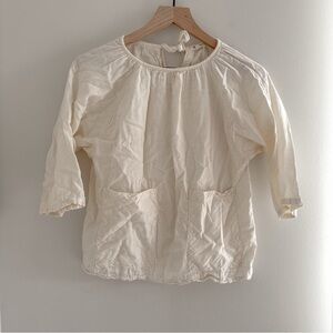 Mabo Girls Cream Cotton Peasant Blouse with Front Pockets